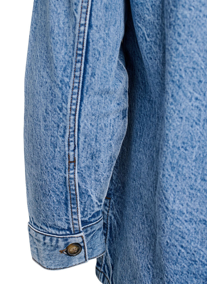 Denimshirt met halve sluiting en borstzakken, Blauw, Packshot image number 3