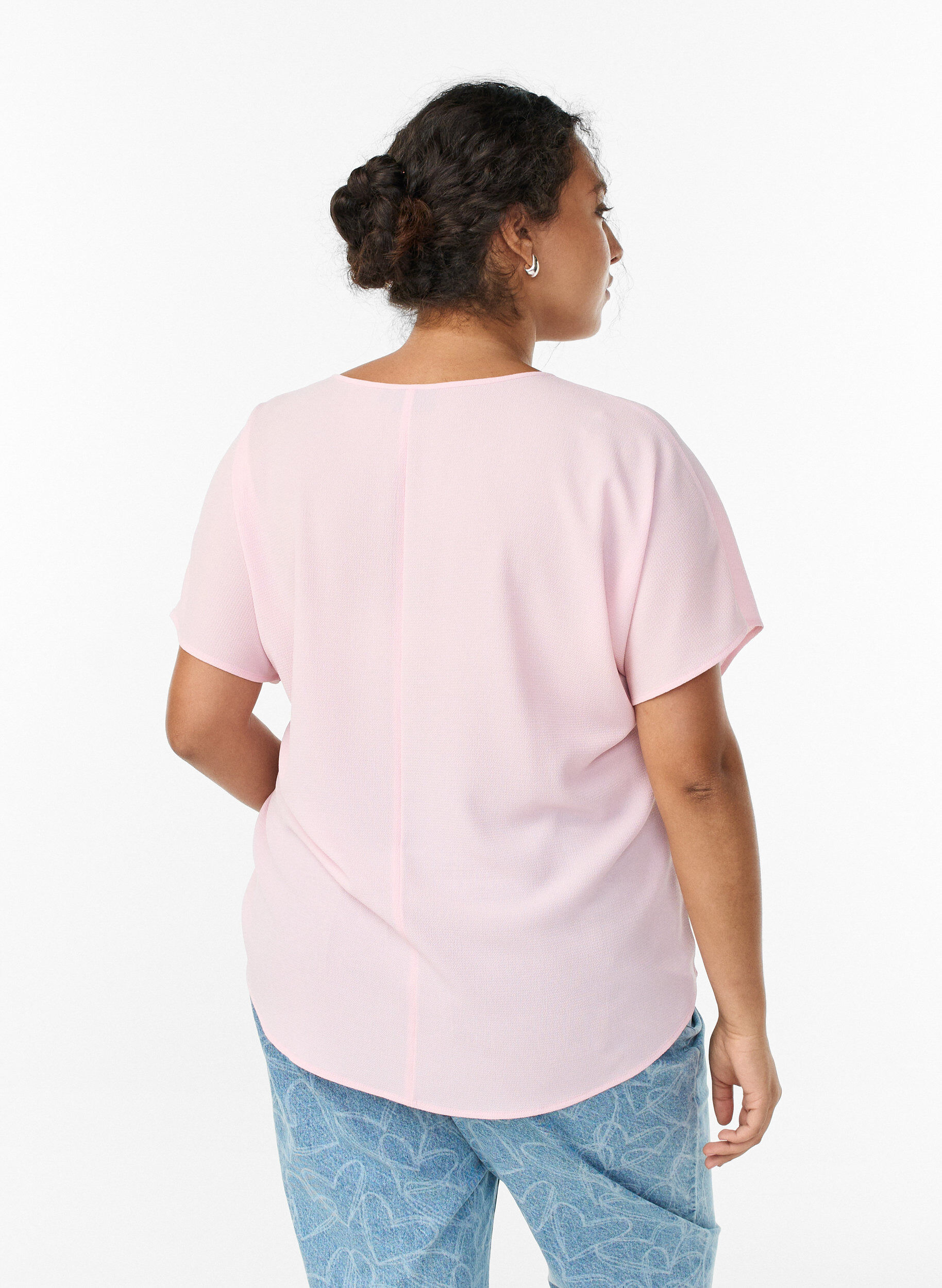 ZizziBlouse met korte mouwen en een ronde halslijn, Roze, Model image number 2
