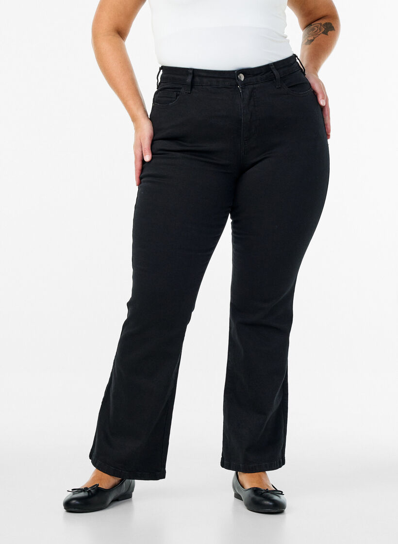 Ellen bootcut jeans met hoge taille, Zwart, Model image number 2