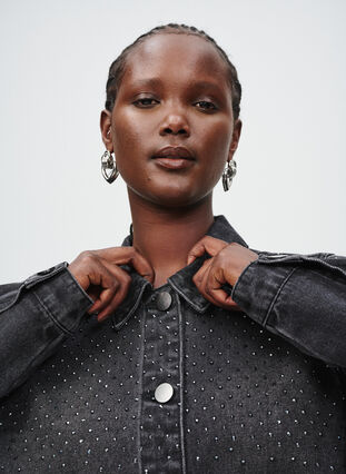 ZizziDenimjas met rhinestones en grote zakken aan de voorkant, Grey Denim, Image image number 0