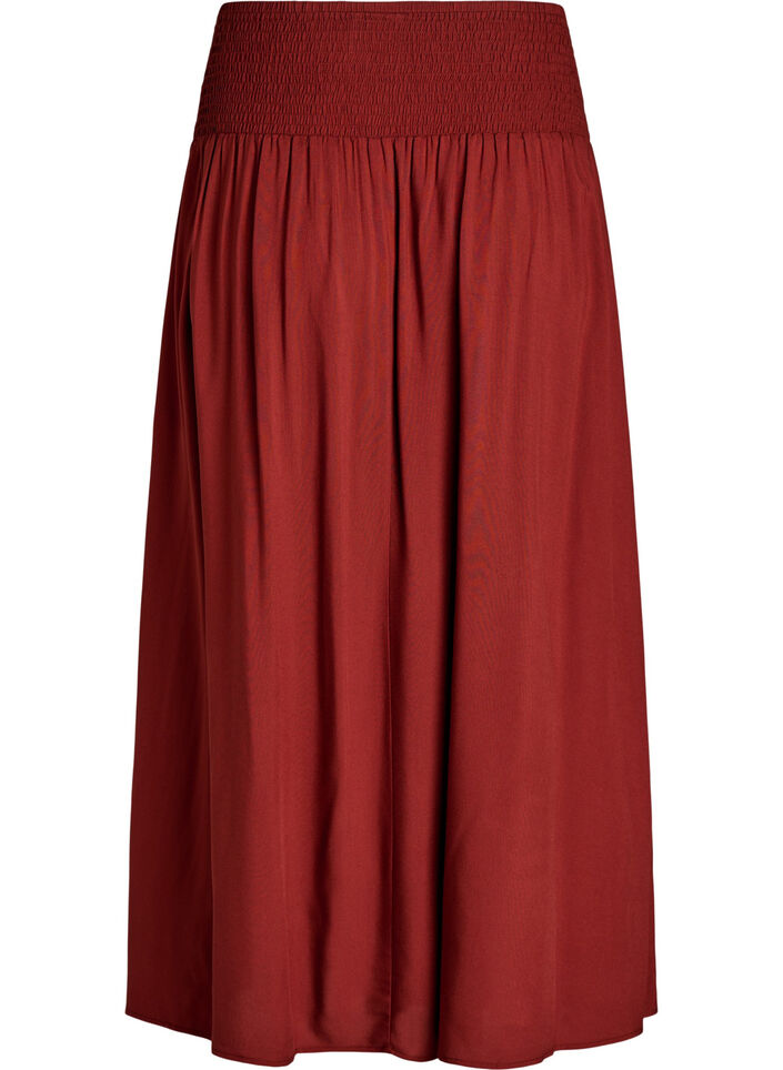 Maxi rok in viscose met smokwerk, Rood, Packshot image number 1