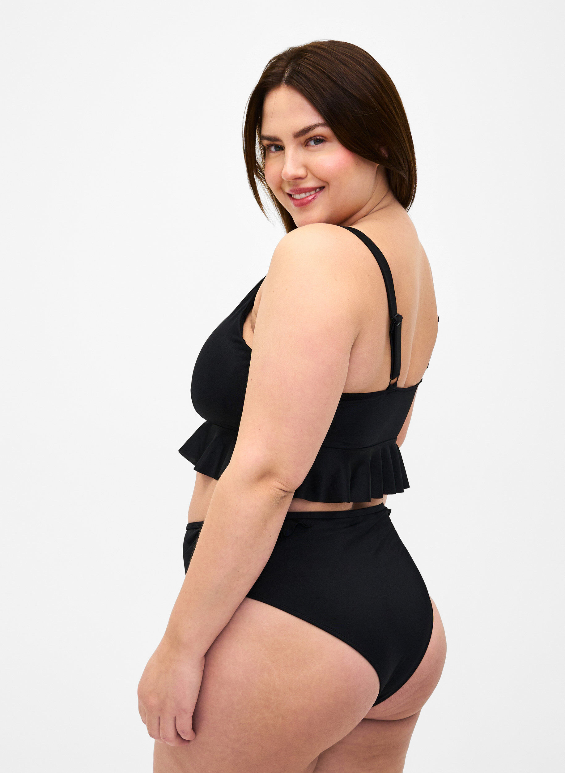 ZizziBikinislip met ruches, Zwart, Model image number 1