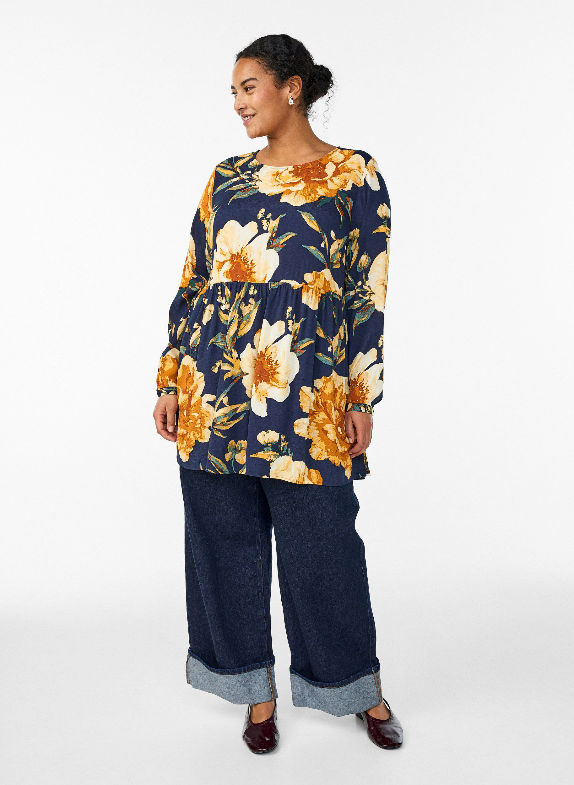 ZizziLange mouwen tuniek met een naad, Blauw, Model image number 1