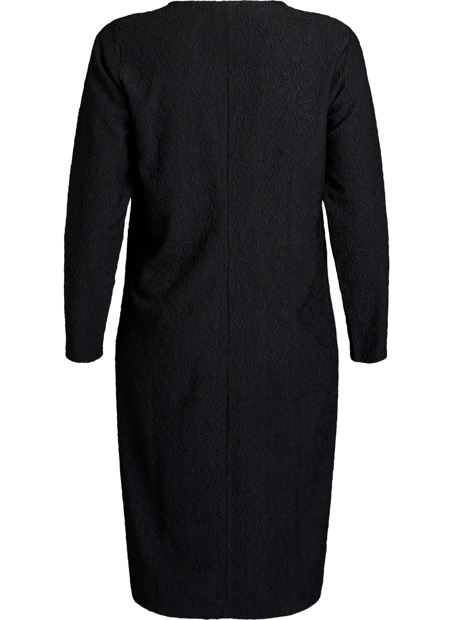 ZizziGebloemde textuurjurk met lange mouwen, Zwart, Packshot image number 1