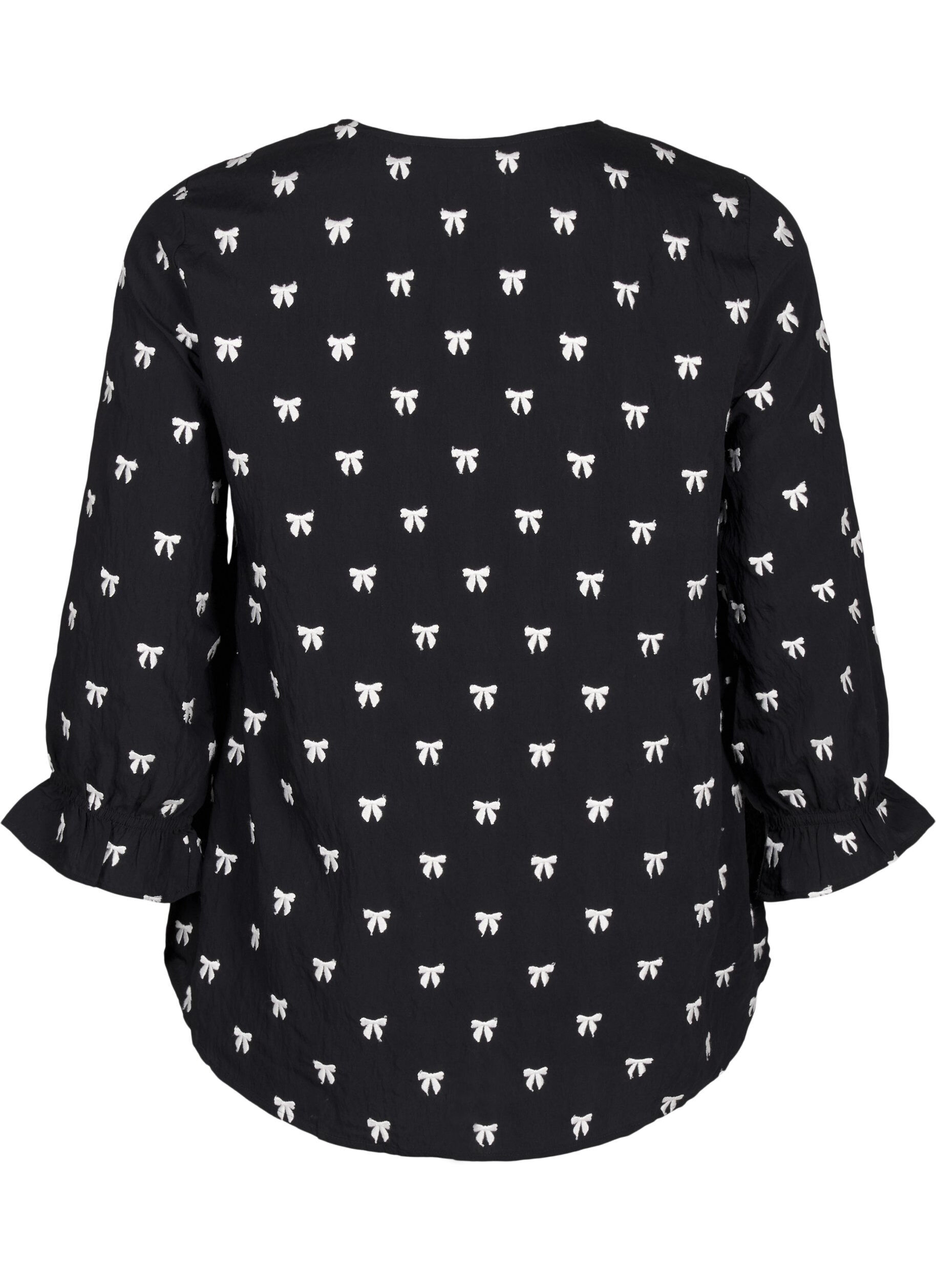 ZizziBlouse met strikjes en 3/4 mouwen, Black White Bow, Packshot image number 1