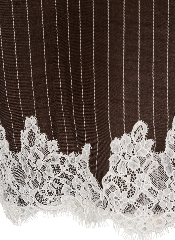 Krijtstreepblouse met kanten rand, Bruin, Packshot image number 3