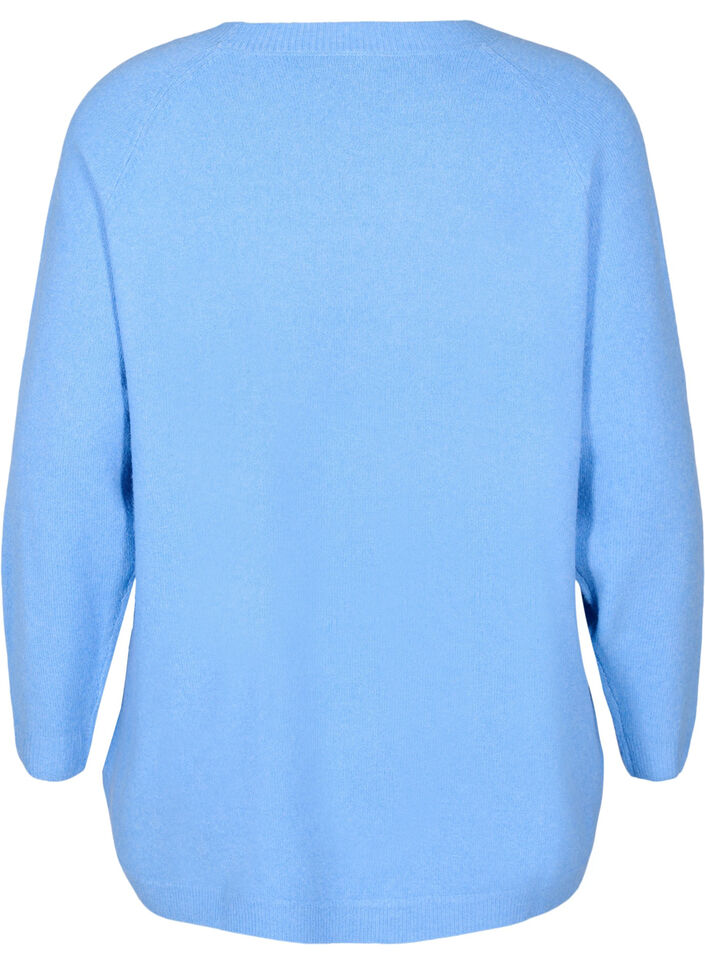 Lange gebreide blouse met knoopdetail aan de zijkant, Della R. Blue Mel., Packshot