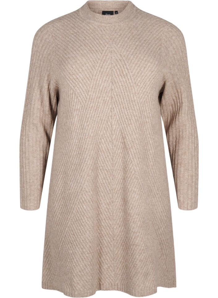 Korte geribde jurk met ronde hals, Simply Taupe Mel., Packshot image number 0