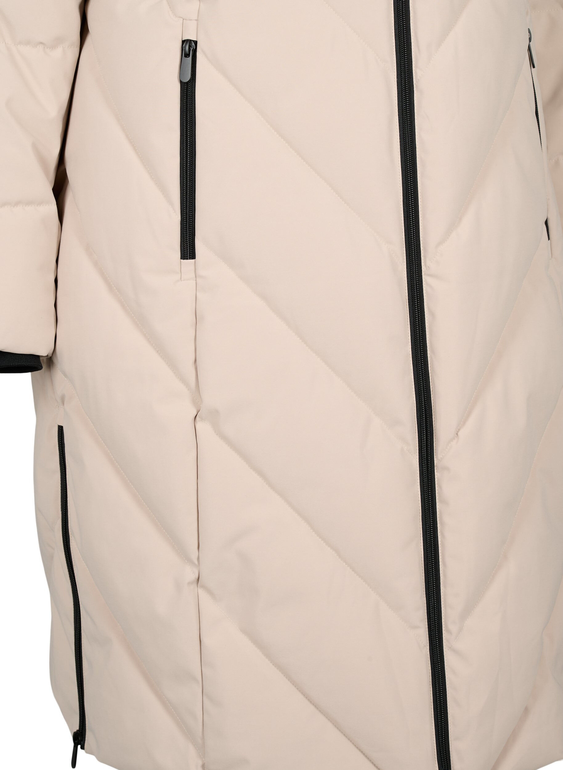 ZizziLange winterjas met haaksluitingen en een nep bontkraag, Beige, Packshot image number 3