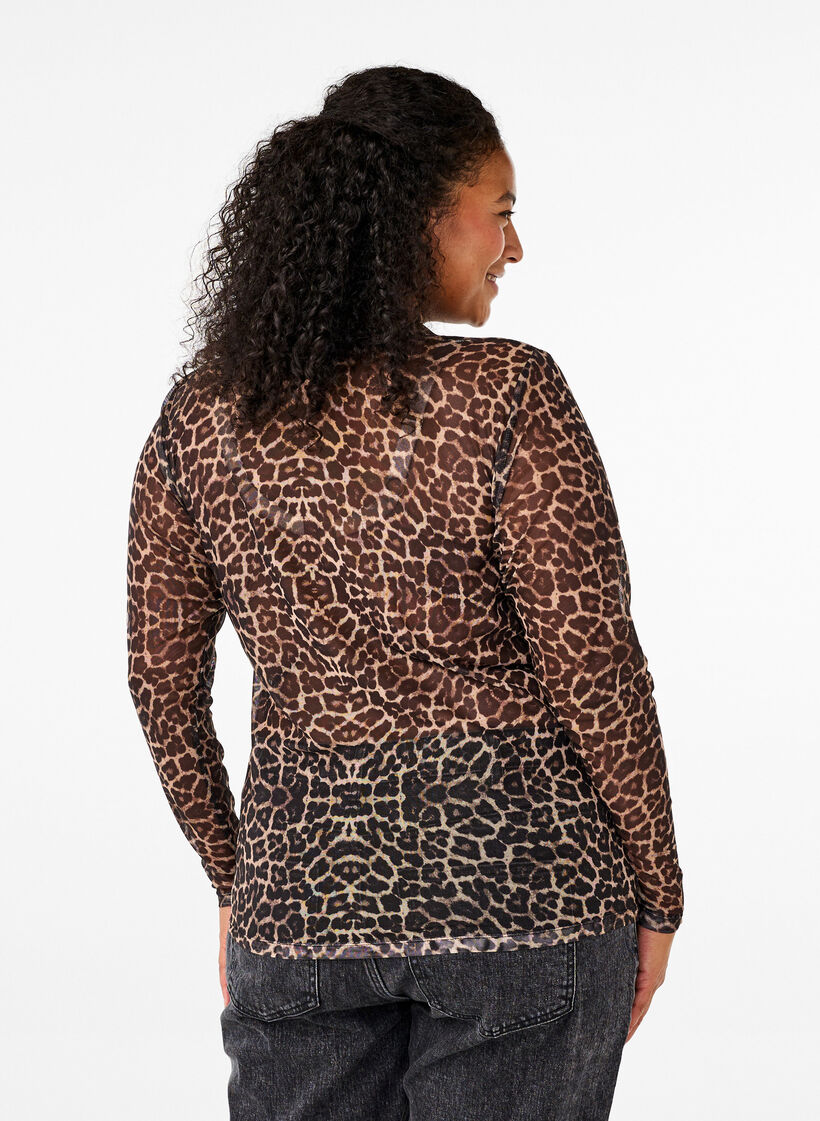 Mesh blouse met luipaardpatroon, LEO AOP, Model