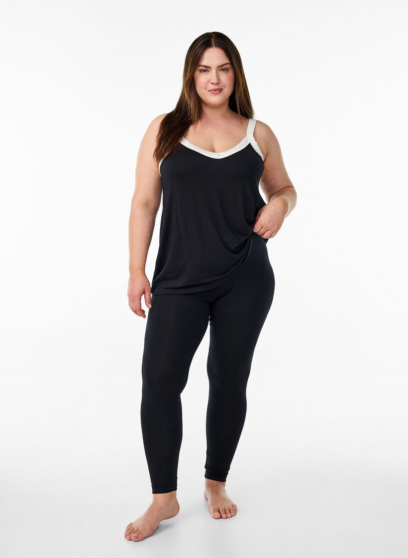 Enkellange leggings in viscose stof, Zwart, Model image number 0
