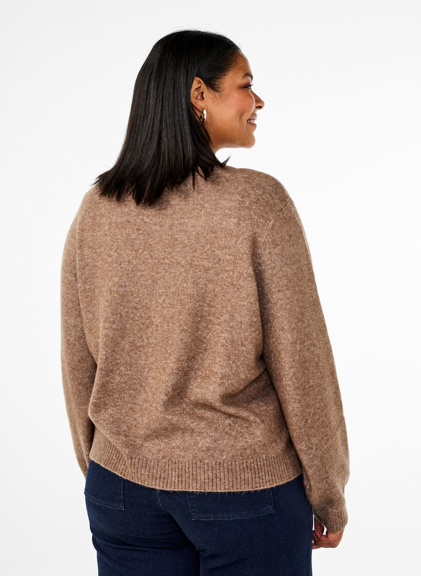 Gebreide cardigan met wol en hartvormige knopen, Fossil Mel., Model