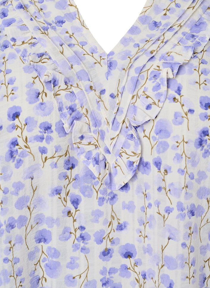 Blouse met V-hals, korte mouwen en bloemenprint, Wit, Packshot image number 2