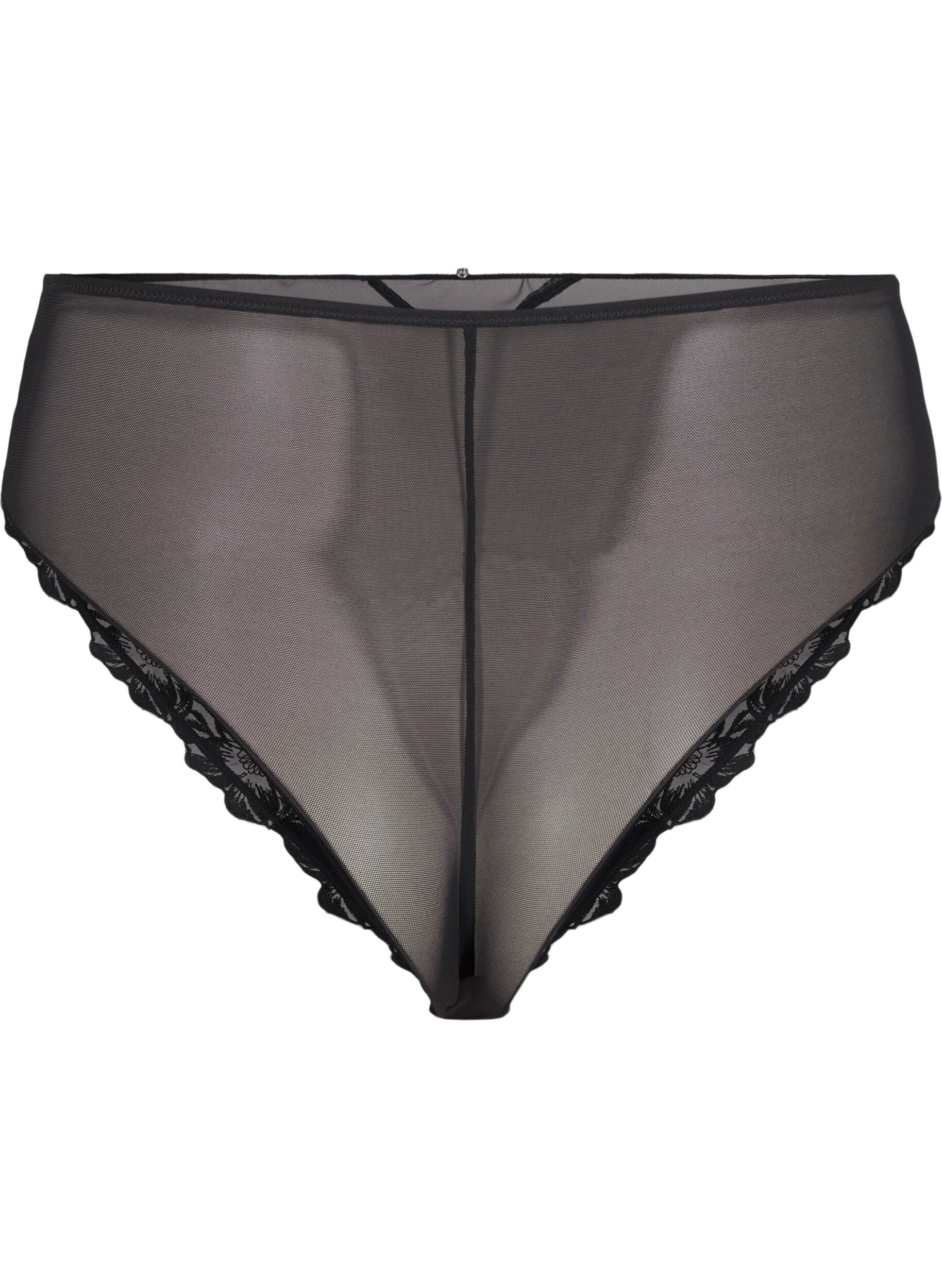 ZizziMesh Brazilian slipje met borduursel, Black, Packshot image number 1
