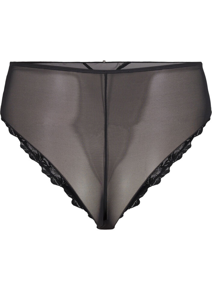 Mesh Brazilian slipje met borduursel, Black, Packshot