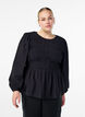 Blouse met smock en lange mouwen, Zwart, Model image number 0