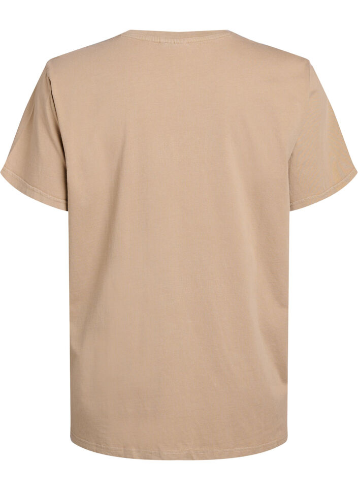 Biologisch katoenen T-shirt met strass en vlinder motief, Bruin, Packshot image number 1