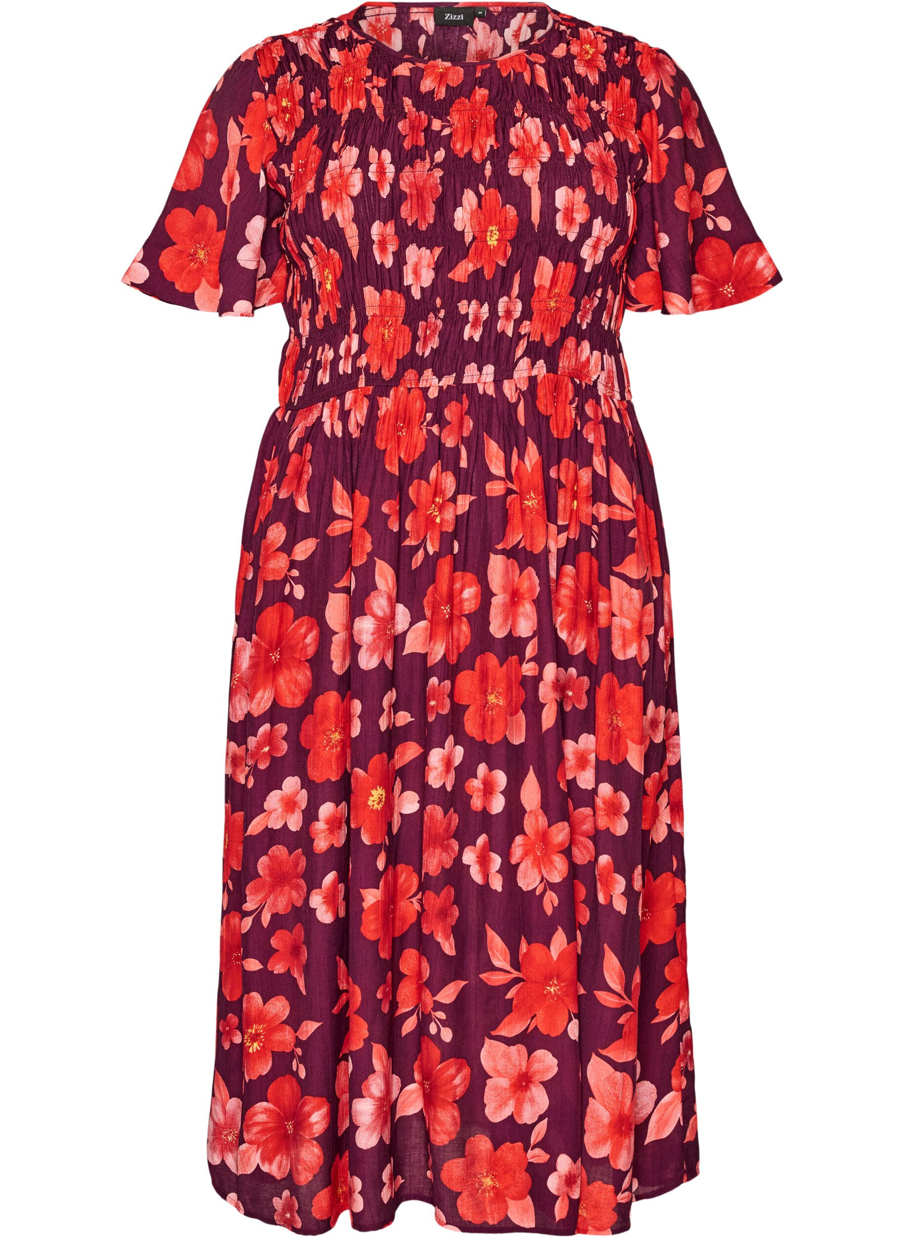 Jurk met smokwerk en bloemenprint