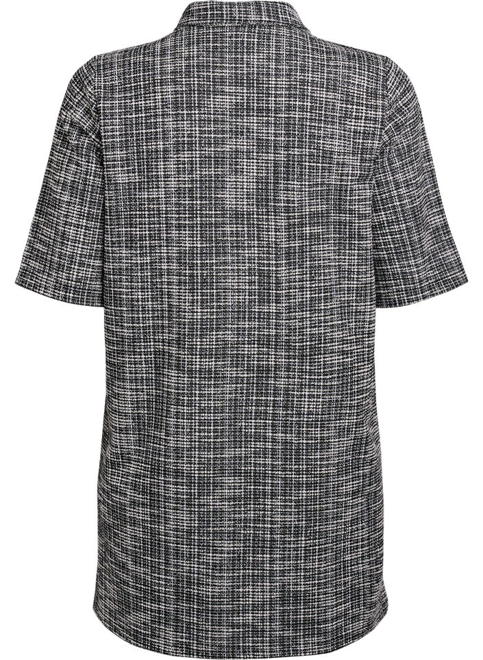 Korte jurk in gestructureerde jersey met een grafisch ruitpatroon, Off White Check, Packshot