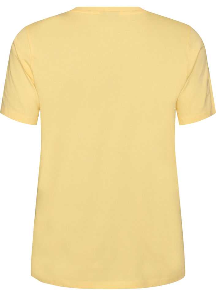 T-shirt van biologisch katoen met open broderie, Geel, Packshot image number 1
