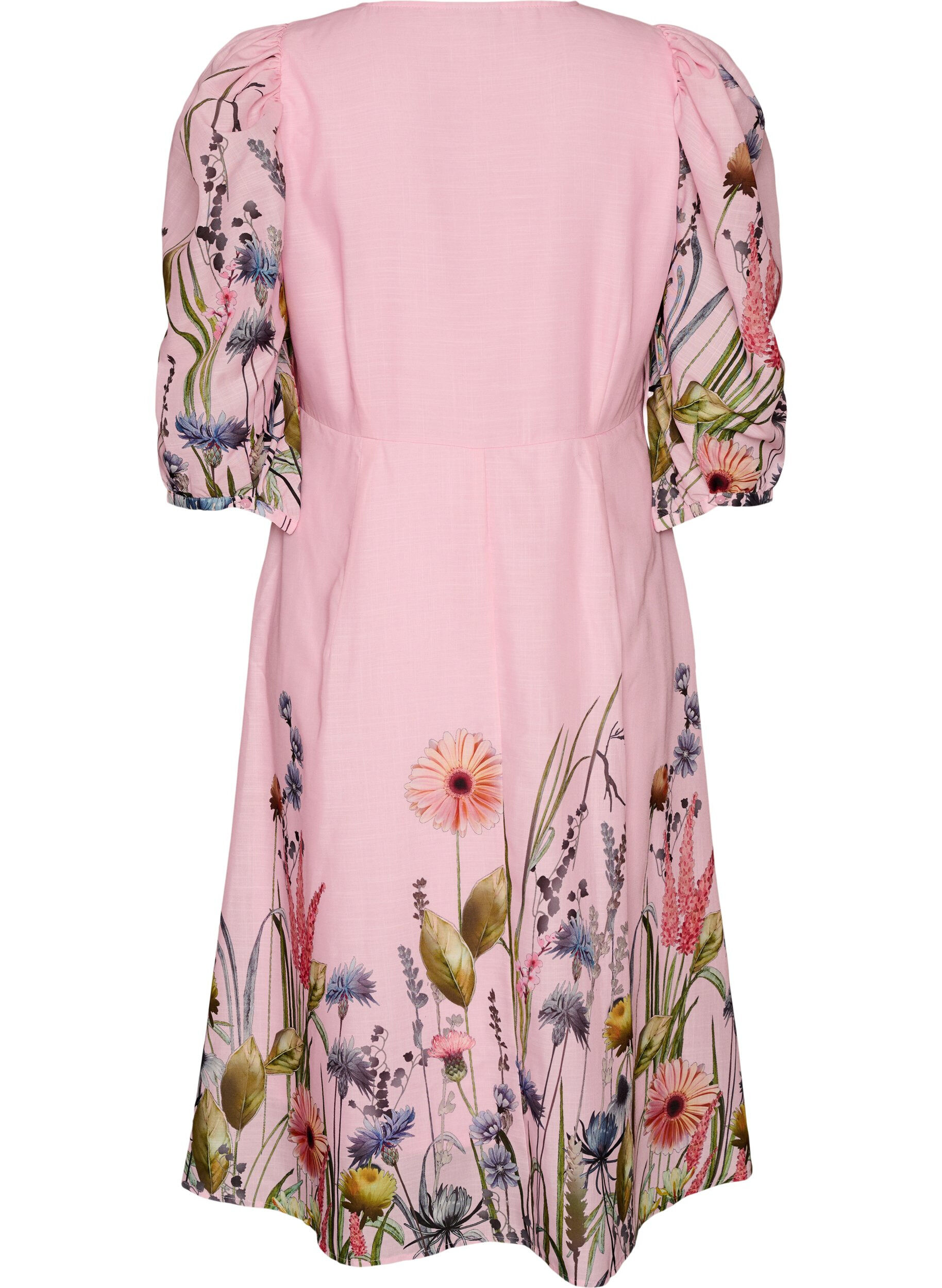 ZizziMidi-jurk met een empirelijn en bloemenprint, Roze, Packshot image number 1