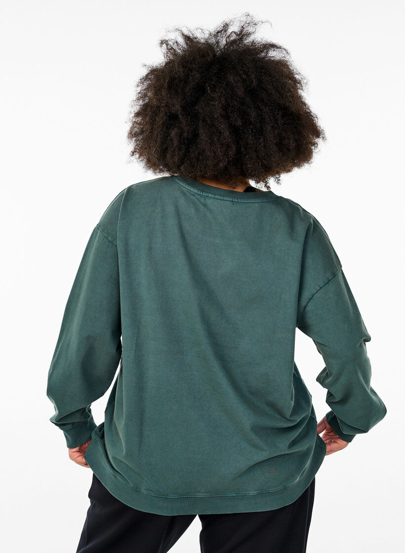 Losvallend sweatshirt met gewassen look, Groen, Model image number 2
