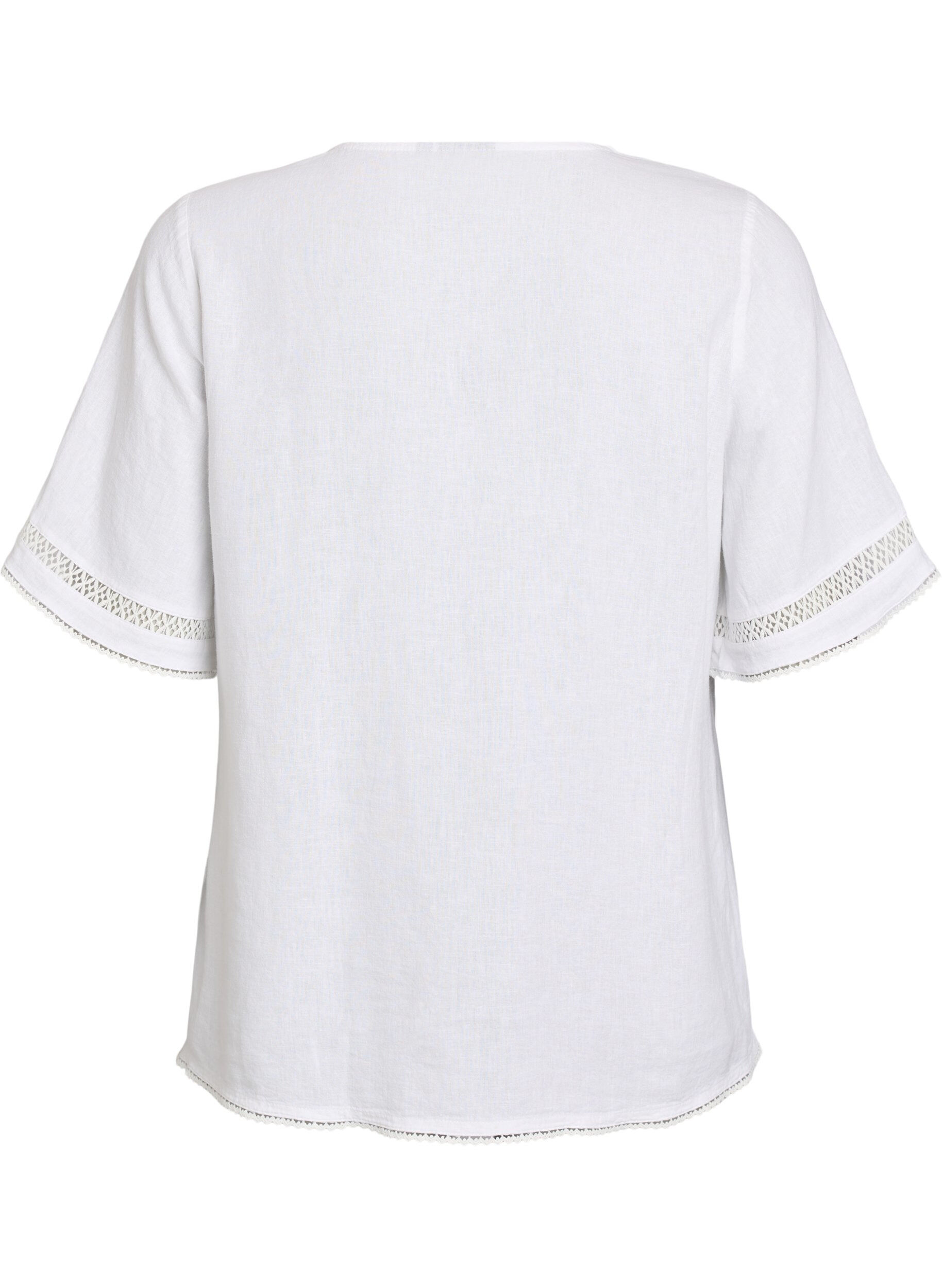 Zizzi Blouse en lin et viscose avec des d&eacute;tails au crochet, Blanc, Packshot image number 1