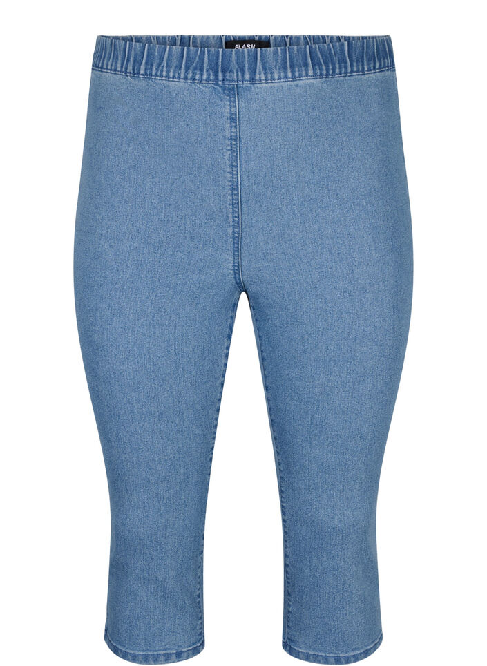 FLASH - denim capri broek met hoge taille en slanke pasvorm, Blauw, Packshot image number 0