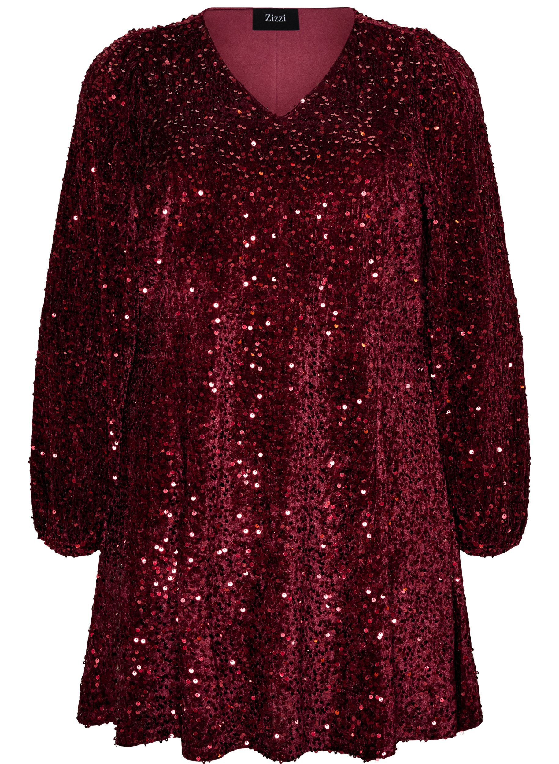 ZizziKorte jurk met pailletten in A-lijnvorm, Rood, Packshot image number 0