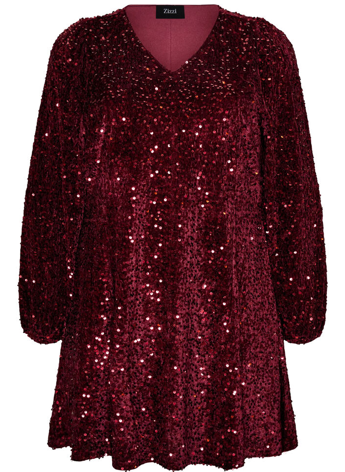 Korte jurk met pailletten in A-lijnvorm, Rood, Packshot image number 0