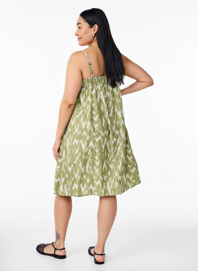 Korte viscose jurk met spaghettibandjes, Groen, Model image number 1