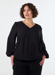 Viscose blouse met V-hals en ballonvormig silhouet, Zwart, Model image number 0