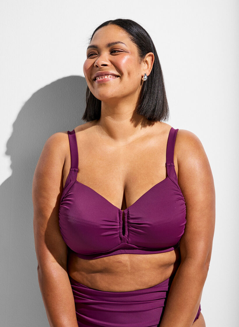 Gewatteerde bikinitop met ringdetail, Paars, Model image number 0