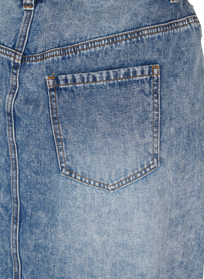 Denim maxi rok met een voorsplit, Blue Denim washed, Packshot