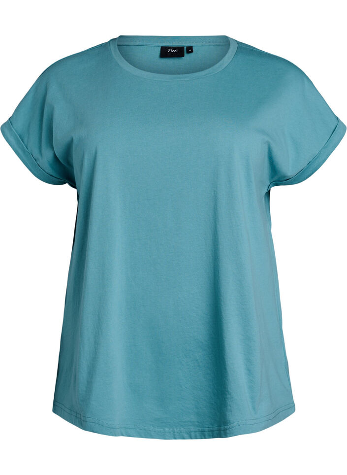 T-shirt met korte mouwen van katoenmix, Blauw, Packshot image number 0