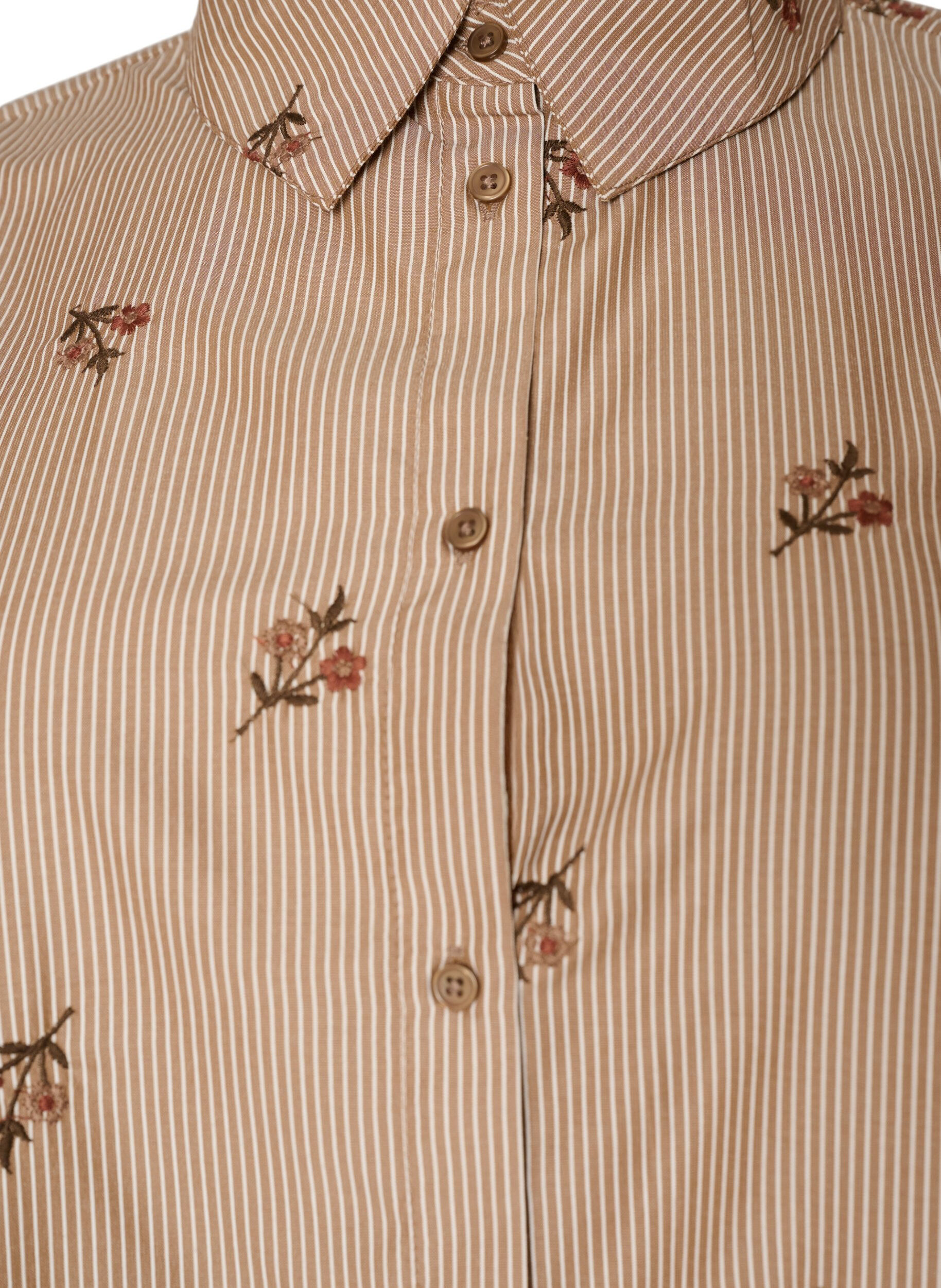 ZizziGestreept shirt met geborduurde bloemen, Bruin, Packshot image number 2