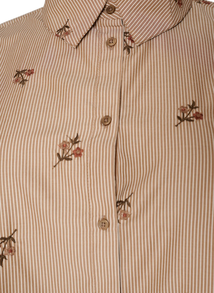 Gestreept shirt met geborduurde bloemen, Bruin, Packshot image number 2