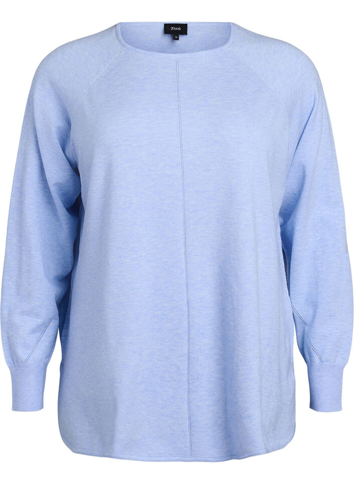 Gebreide blouse met ronde hals en gebreid patroon, Della R. Blue Mel., Packshot
