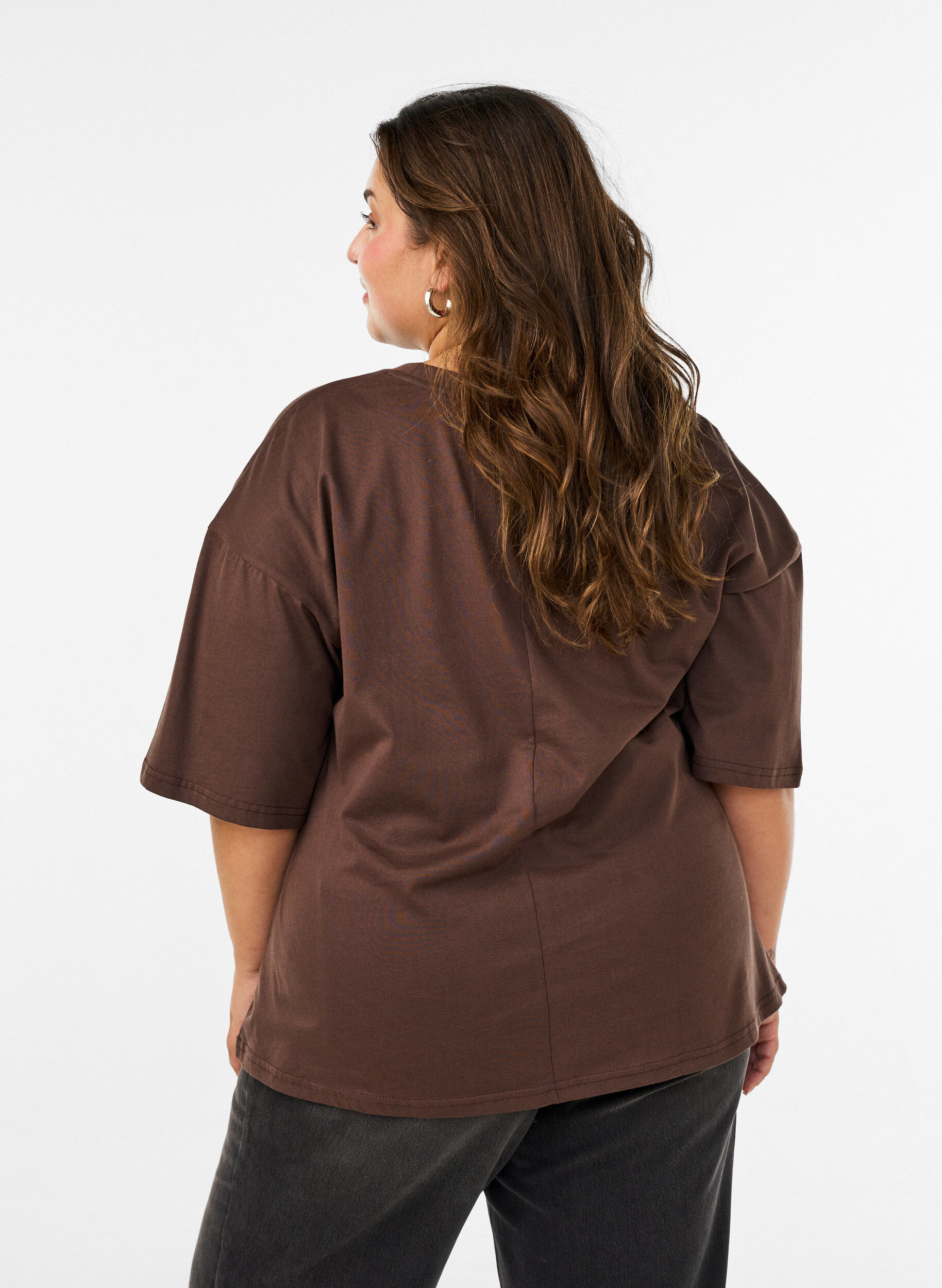 ZizziT-shirt met gedrapeerd detail, Bruin, Model image number 2