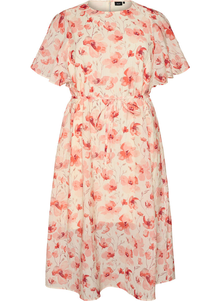 Enkellange jurk met vlindermouwen en strikceintuur, Roze, Packshot image number 0