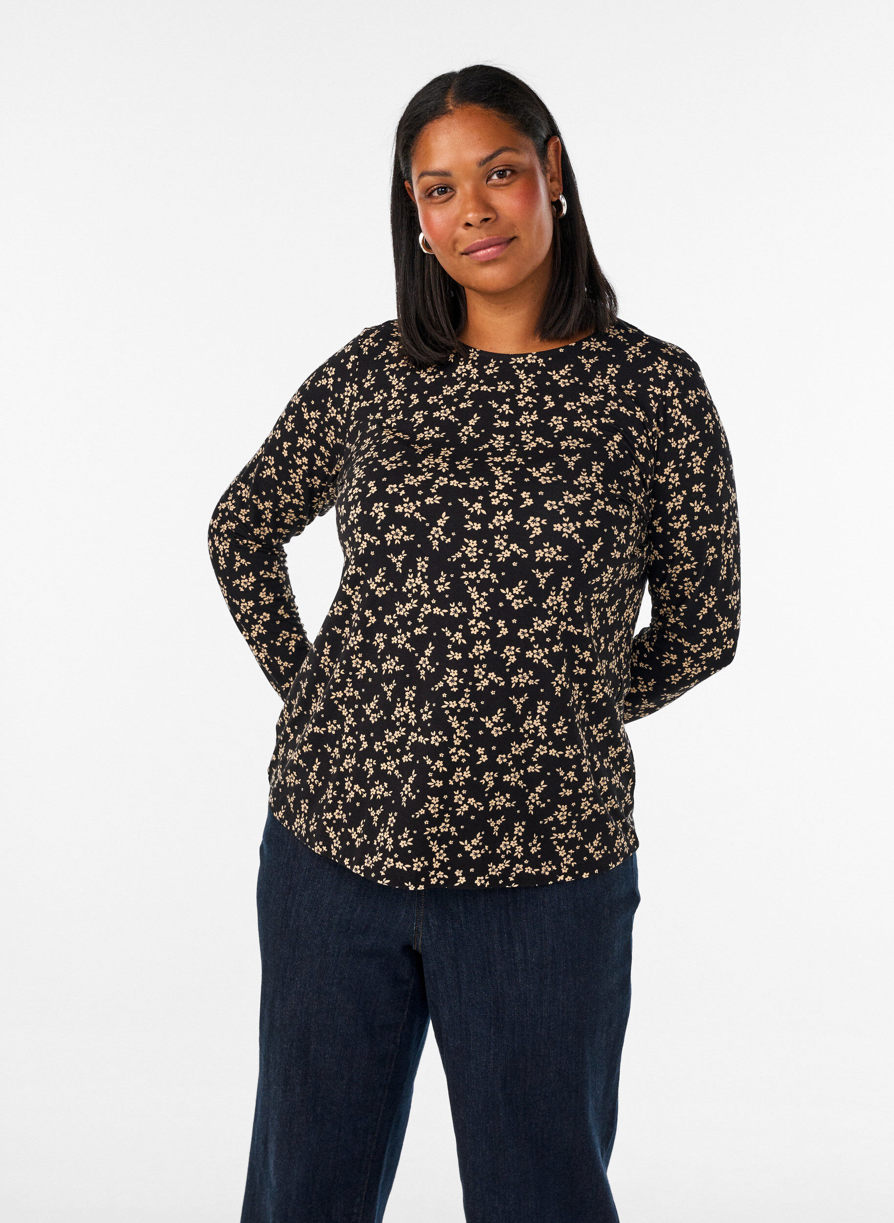 Blouse met lange mouwen, Zwart, Model