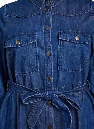 ZizziHalflange denim jurk met strikceintuur, Dark Blue Denim, Packshot image number 2