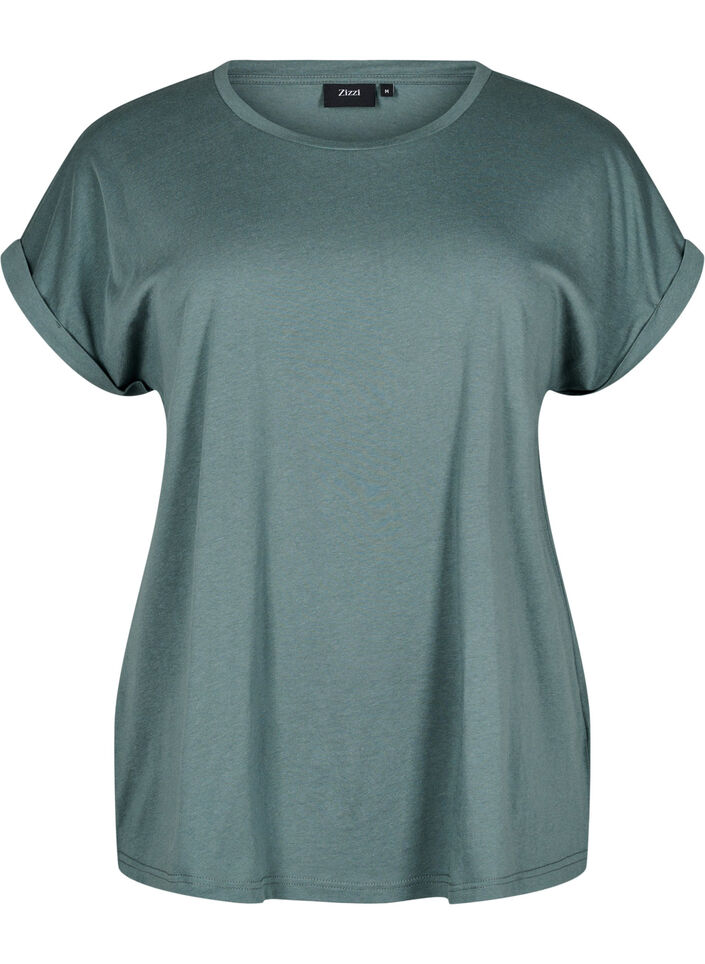 T-shirt met korte mouwen van katoenmix, Groen, Packshot image number 0