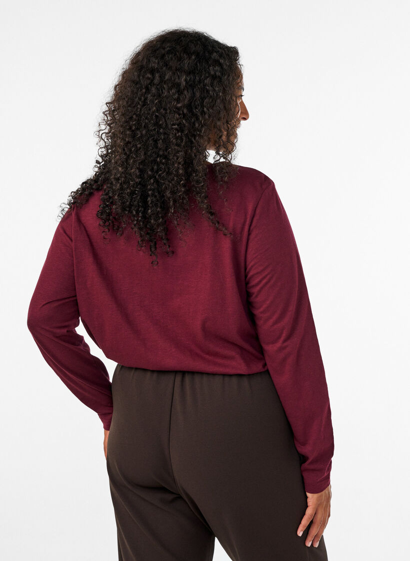 T-shirt met lange mouwen, V-hals en knopen, Rood, Model image number 2