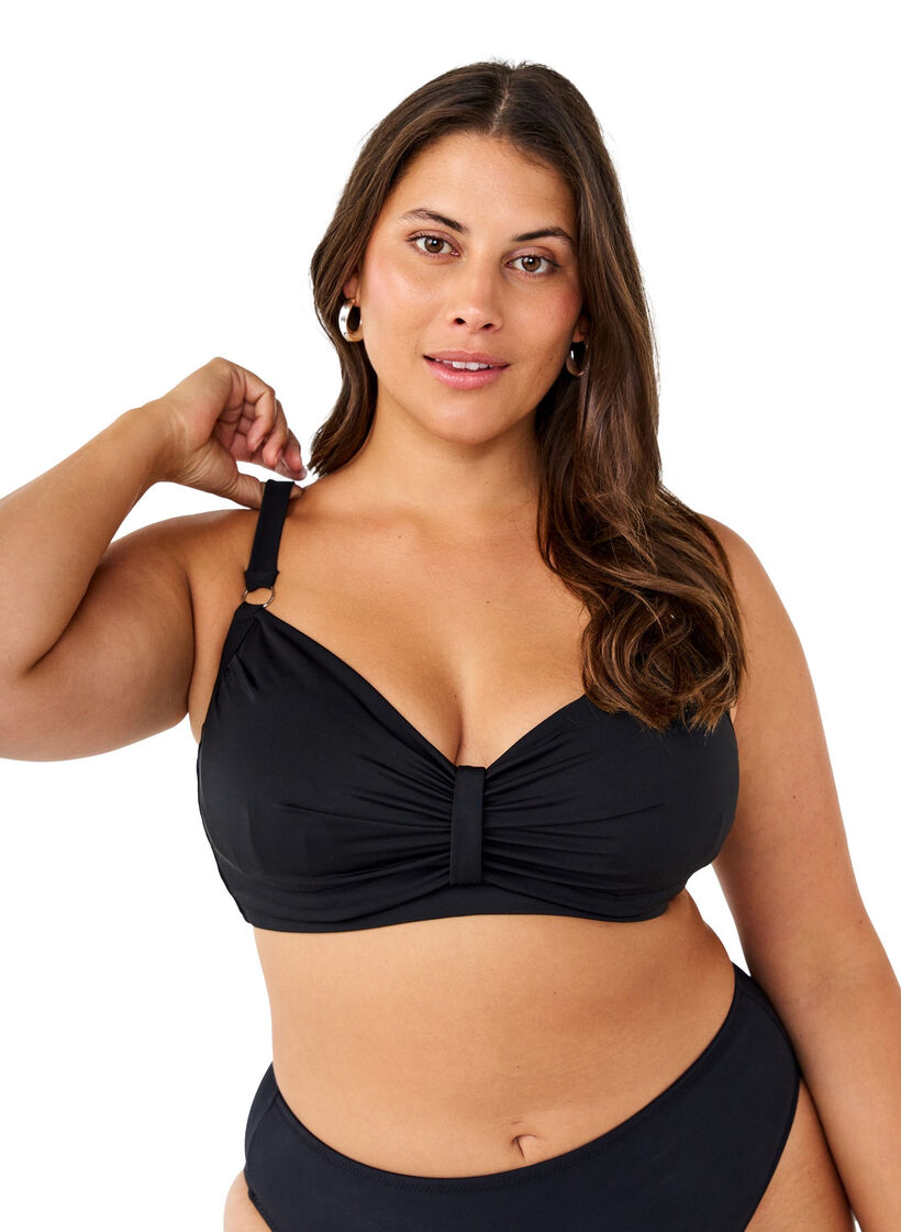 Bikini-bh met beugel en drapering, Zwart, Model image number 0