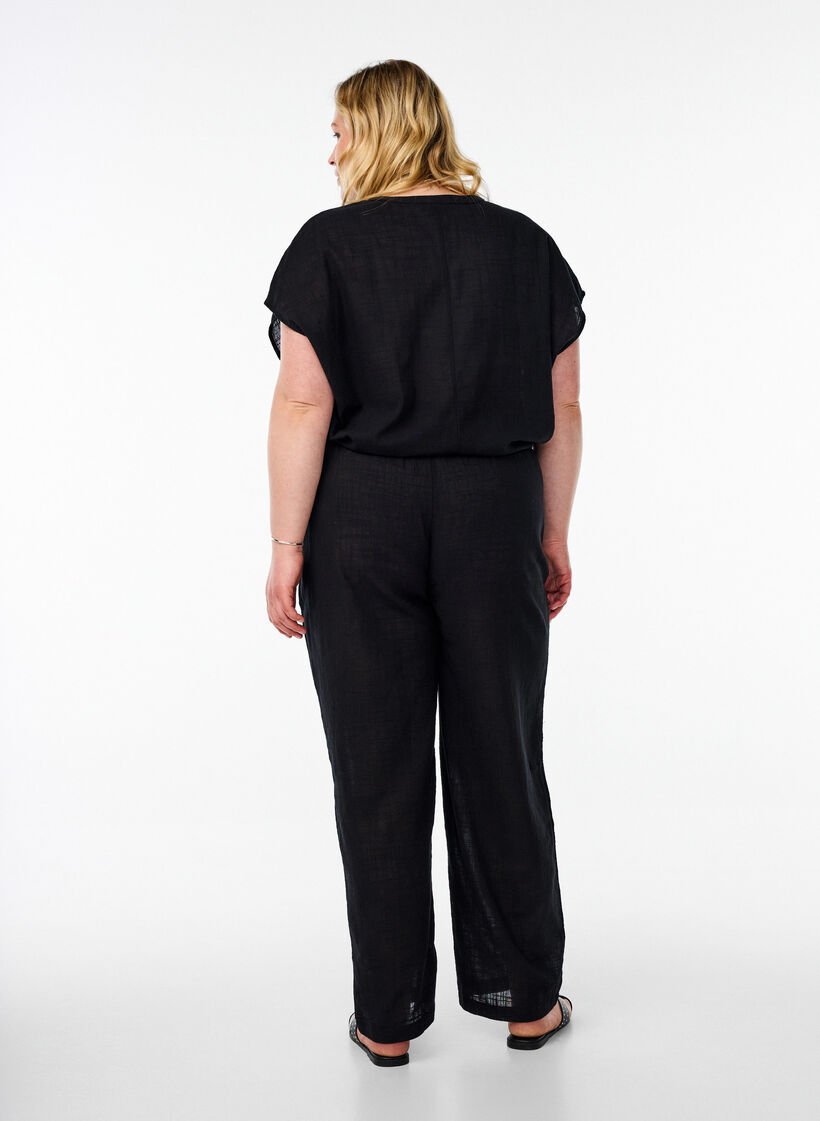 Broek met rechte pijpen en een hoge taille, Zwart, Model image number 1