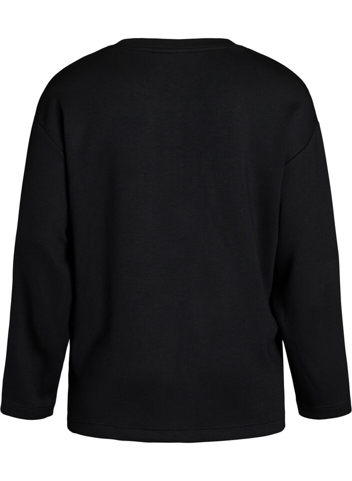 Jersey blouse met een diagonale ruchesdetail, Zwart, Packshot image number 1