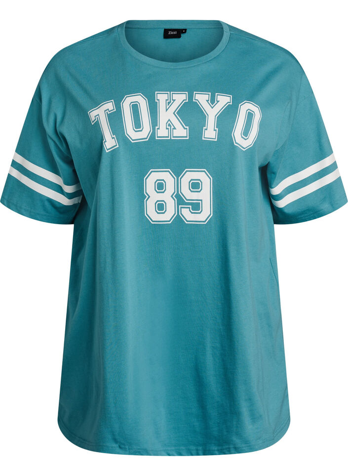 Sportief oversized college T-shirt, Blauw, Packshot image number 0