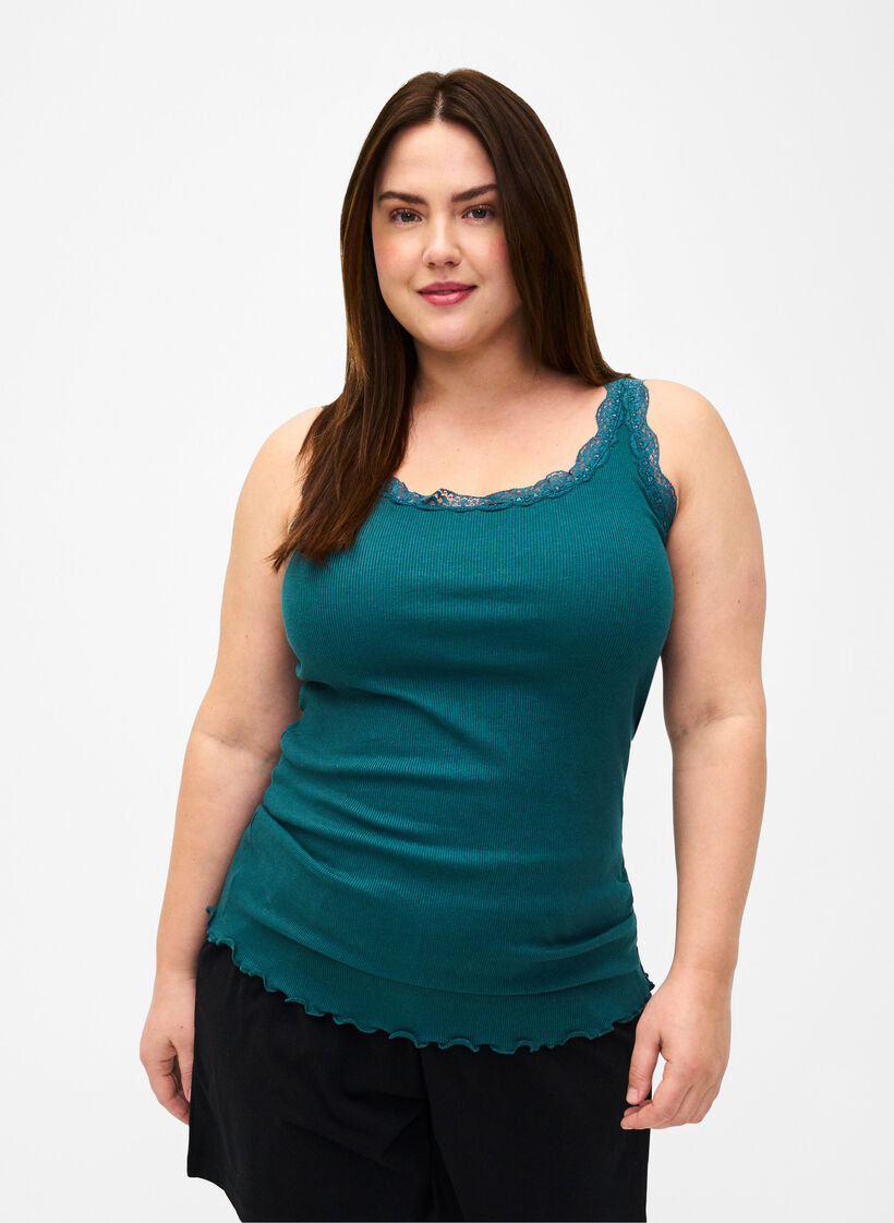 Top met kant, Groen, Model image number 0