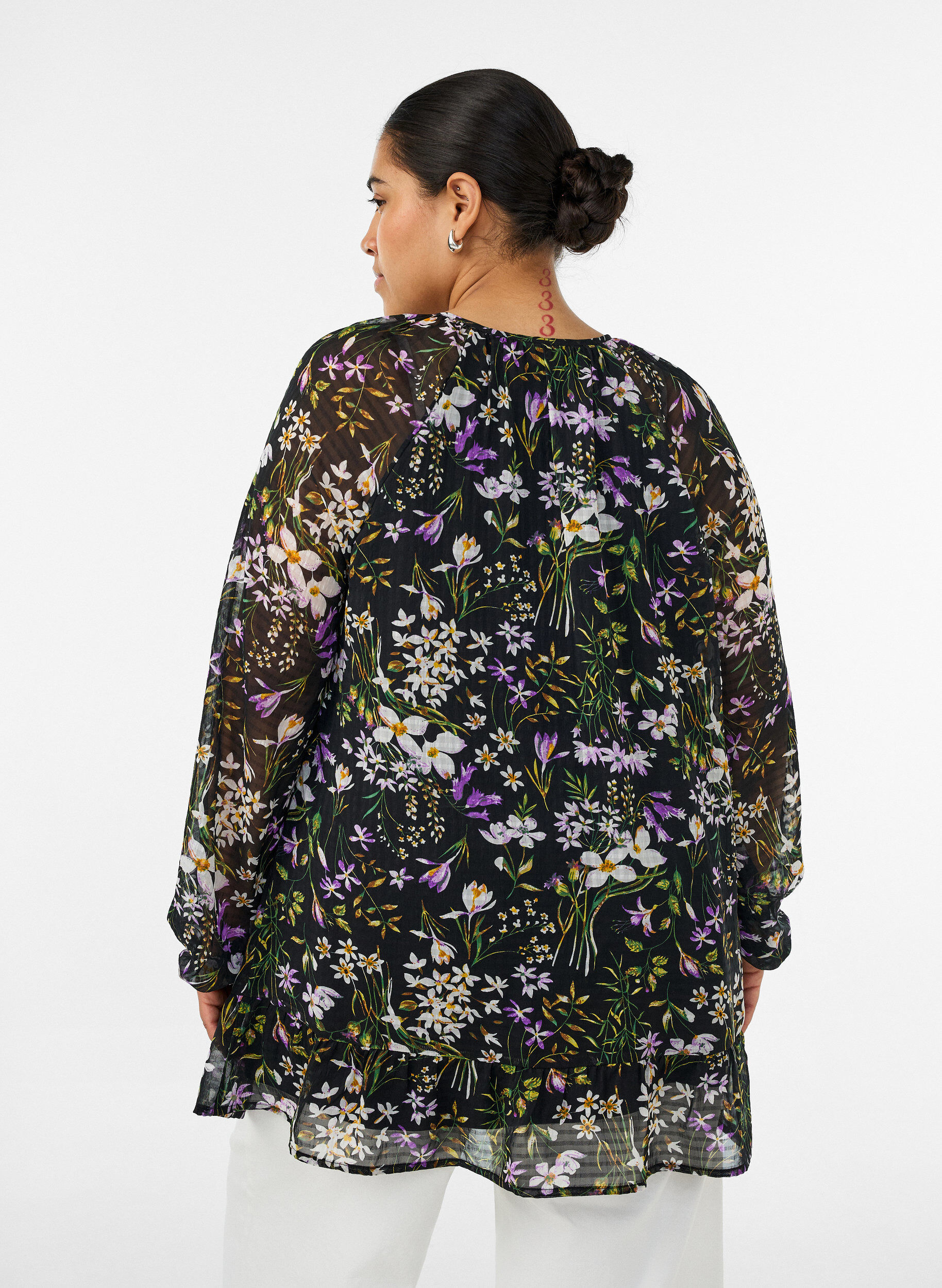 ZizziA-lijn tuniek met bloemenprint, Zwart, Model image number 2